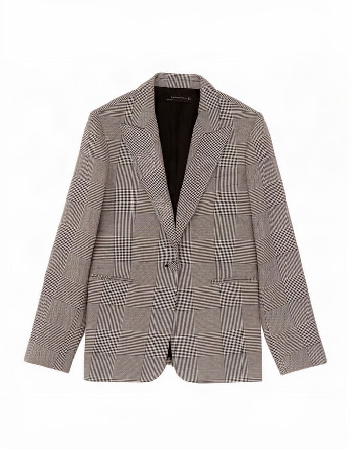 Zara Dame 1 Knap Blazer Jacket UK 14 Large Black Houndstooth Polyester