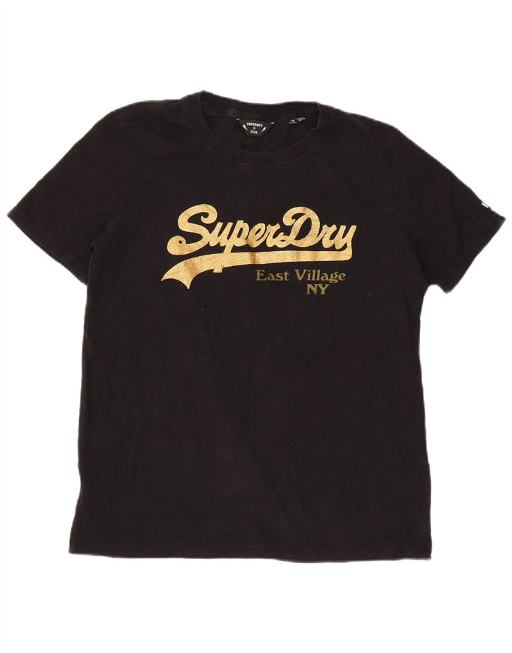 Superdry Grafisk T-shirt top til kvinder UK 12 Medium Sort Bomuld