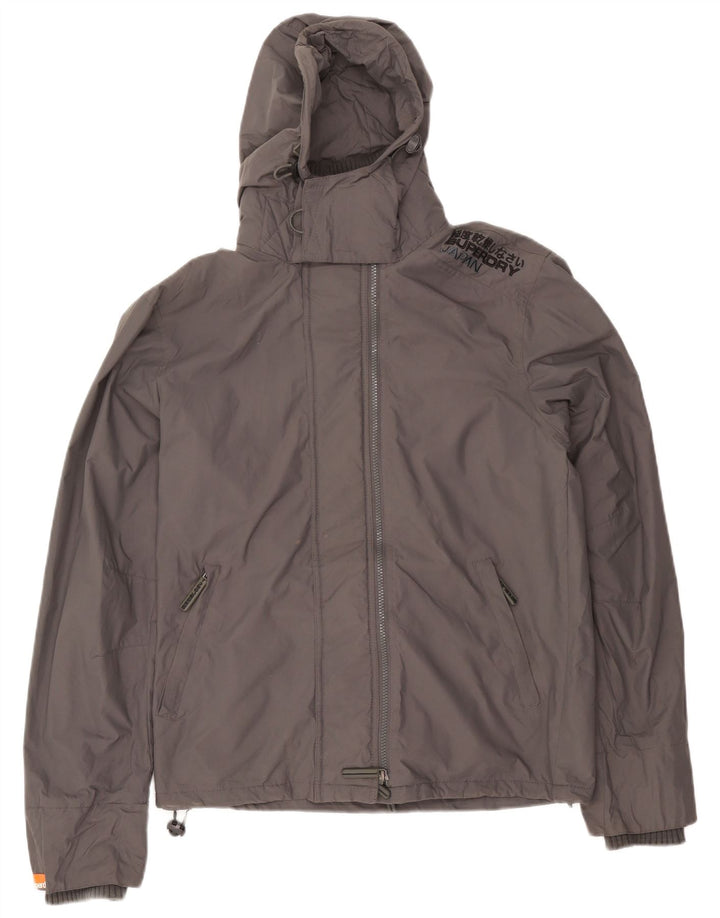 Superdry Windbreaker-jakke med hætte til mænd UK 40 Stor grå nylon