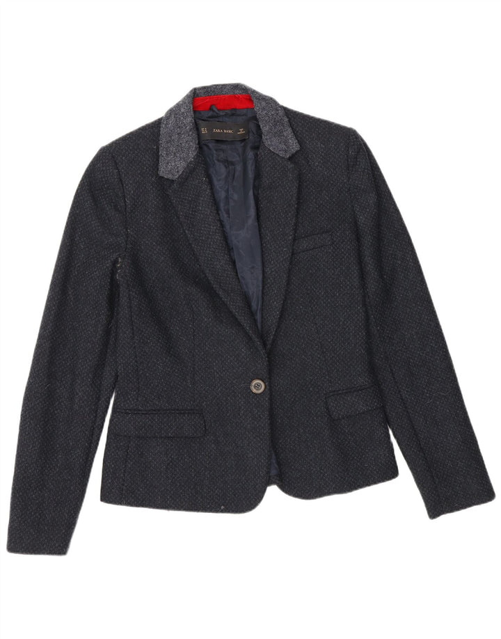 Zara Dame 1 Knap Blazer Jacket UK 12 Medium Navy Blue