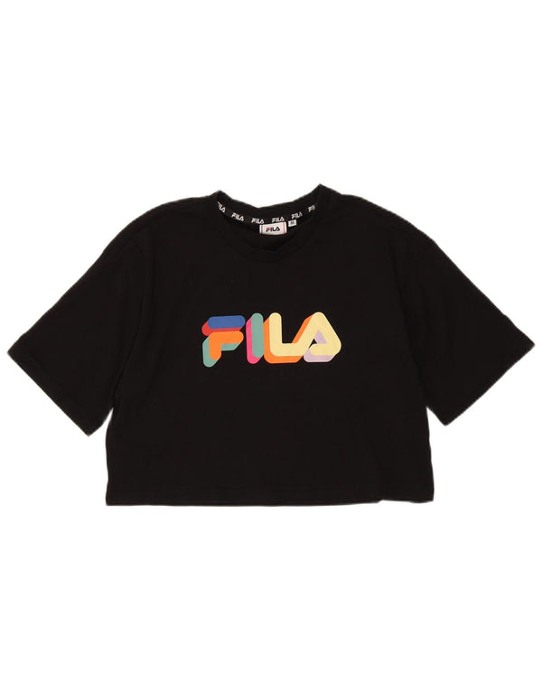 Fila Dame Crop Grafisk T-Shirt Top UK 14 Medium Sort Bomuld