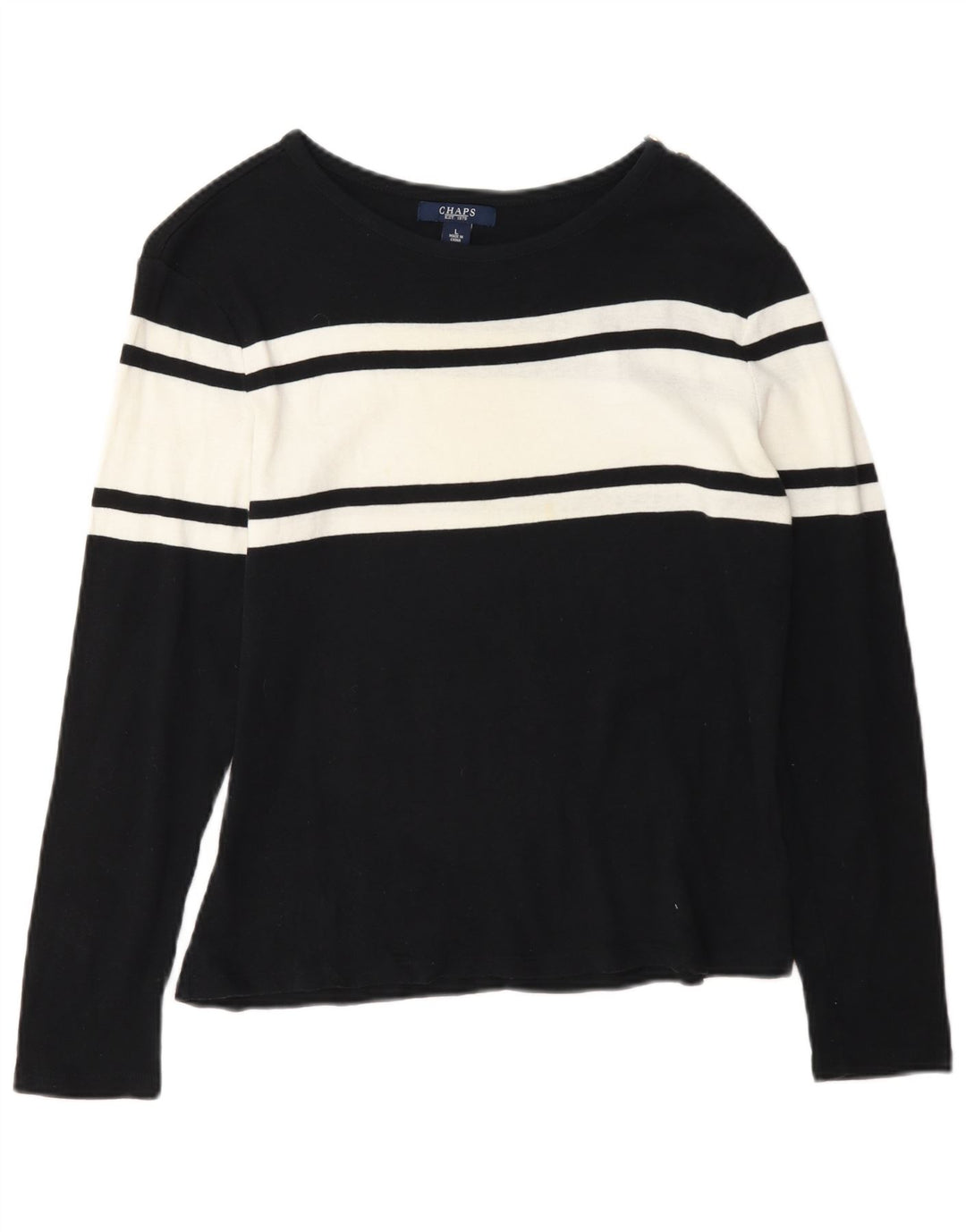 Chaps Dame Top Langærmet UK 14 Large Navy Blue Colourblock Bomuld