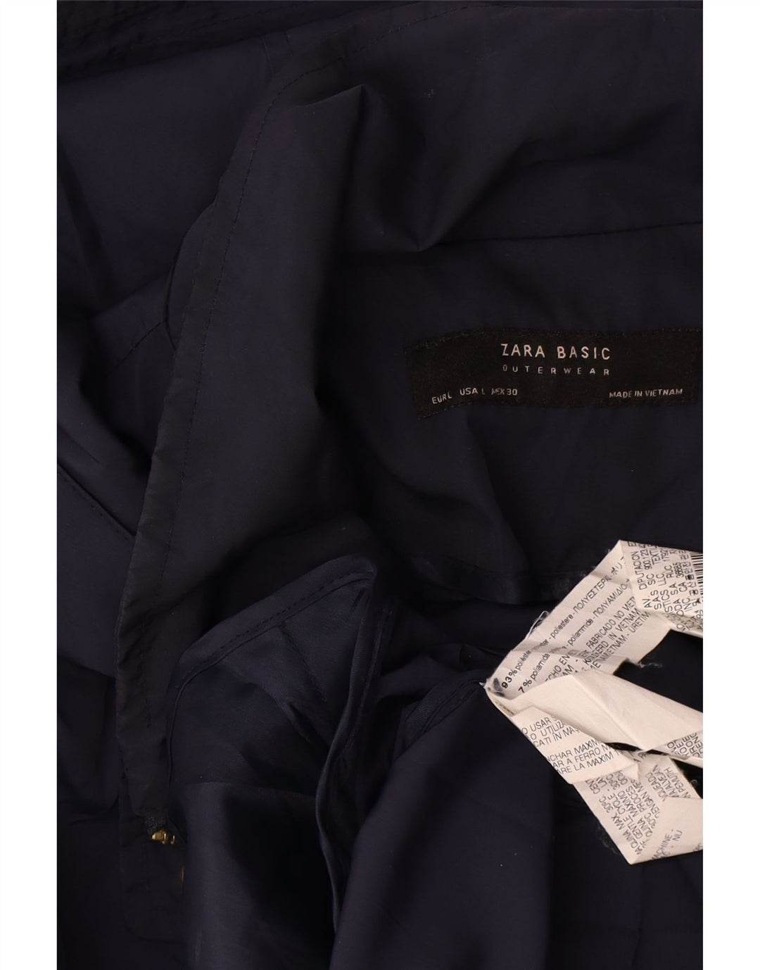Zara Dame Hooded Bomber Jacket UK 16 Large Navy Blue Polyester