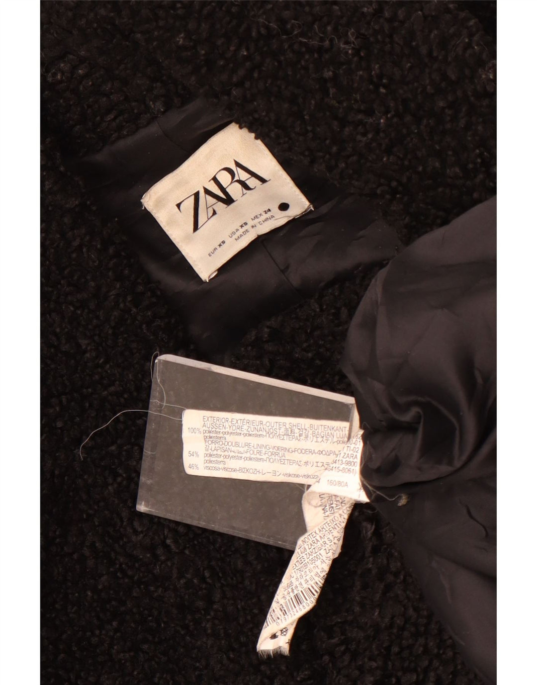Zara Dame Fleece Oversized Overfrakke UK 6 XS Sort Polyester