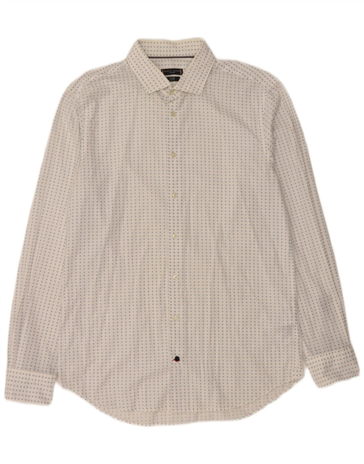 TOMMY HILFIGER Mens Tailored Shirt Size 42 16 1/2 Large White Geometric