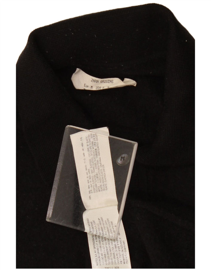 Zara Dame Polo Neck Jumper Sweater UK 12 Medium Sort Uld