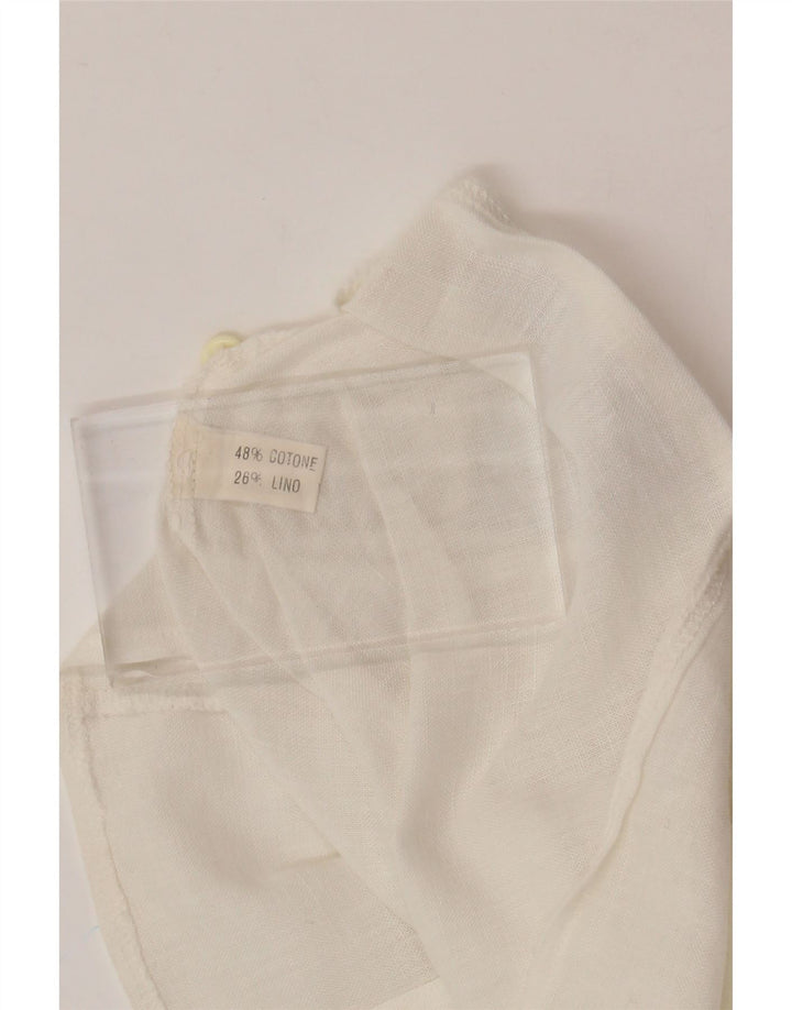 VINTAGE Kortærmet skjortebluse til kvinder UK 12 Medium White Bomuld