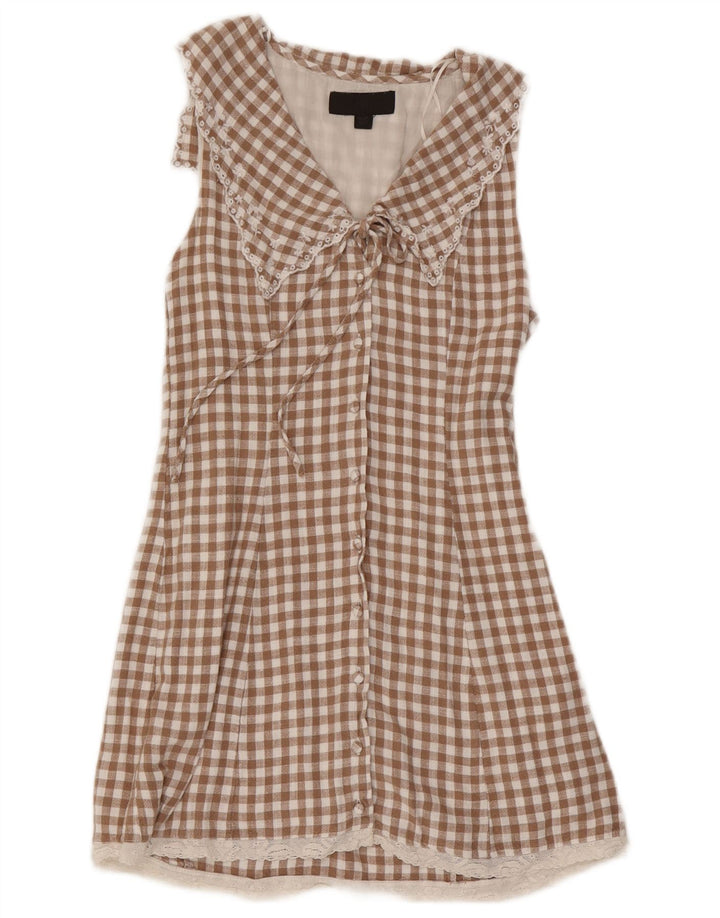Zara Dame Ærmeløs Shift Dress UK 10 Small Brown Gingham Viscose