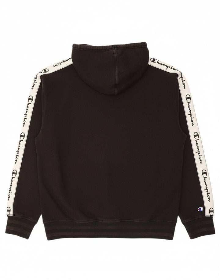 CHAMPION Mens Graphic Hoodie Jumper Medium Black Colourblock Cotton