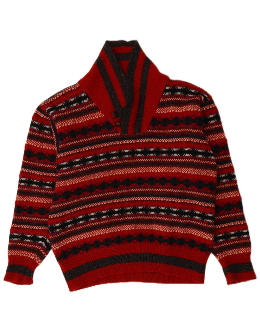 PRINCIPPER Dame Shawl Neck Jumper Sweater UK 14 Medium Red Fair Isle