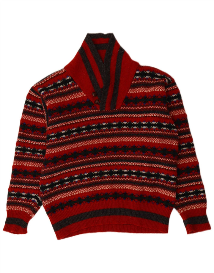 PRINCIPPER Dame Shawl Neck Jumper Sweater UK 14 Medium Red Fair Isle