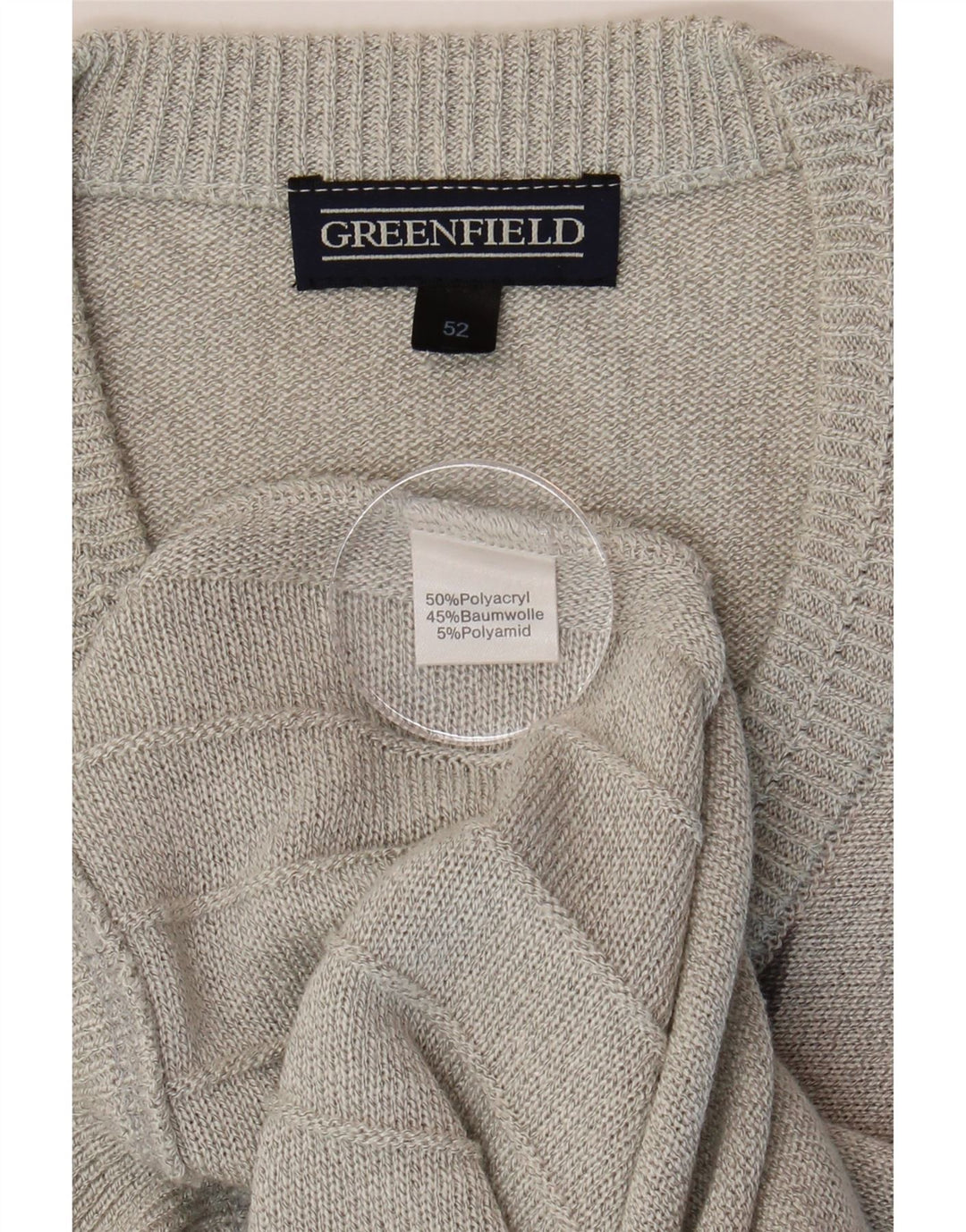 GREENFIELD Mens V-Neck Jumper Sweater IT 52 Large Grey Geometric Vintage Greenfield and Second-Hand Greenfield from Messina Hembry 