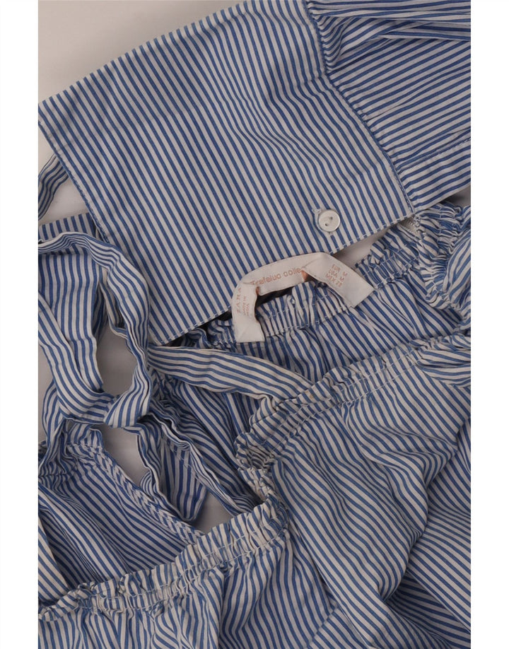 Zara Dame Oversized Off Shoulder Bluse Top UK 14 Mellem blå stribet