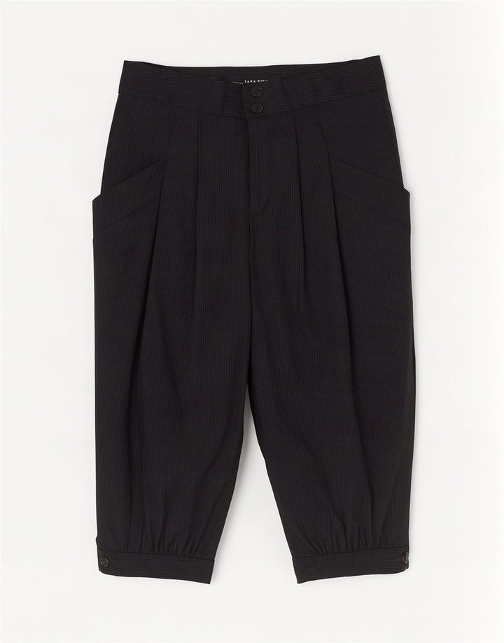 Zara Dame Pegged Capri Bukser Small W26 L18 Sort nålestribe
