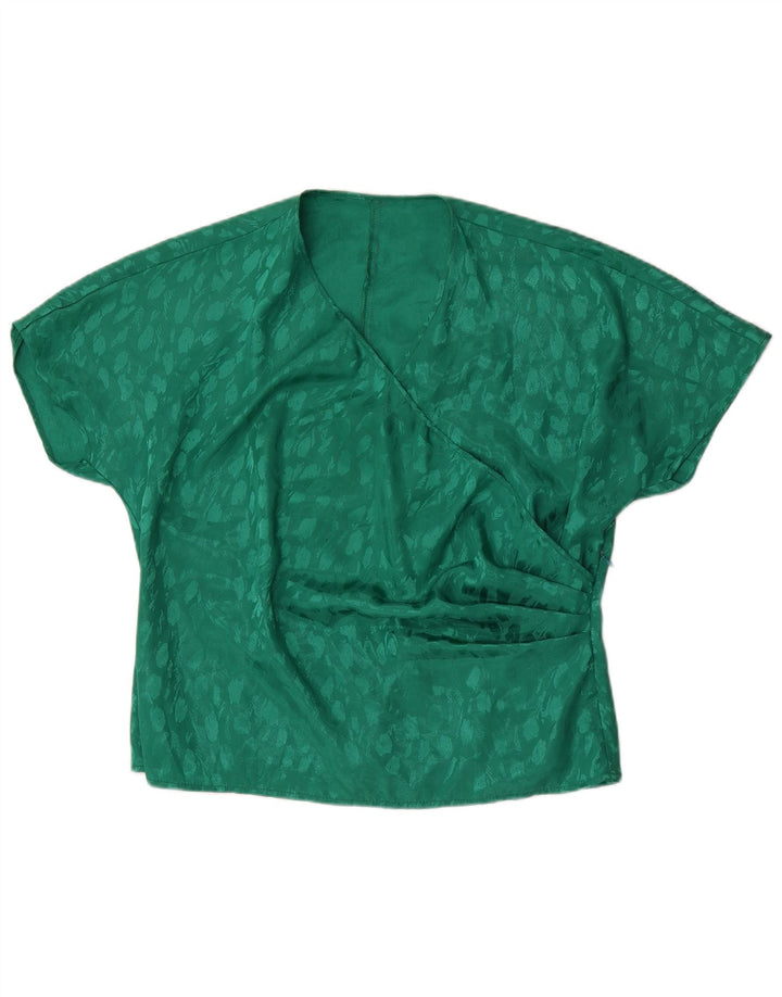 Vintage damebluse top UK 22 2XL Grøn plettet polyester