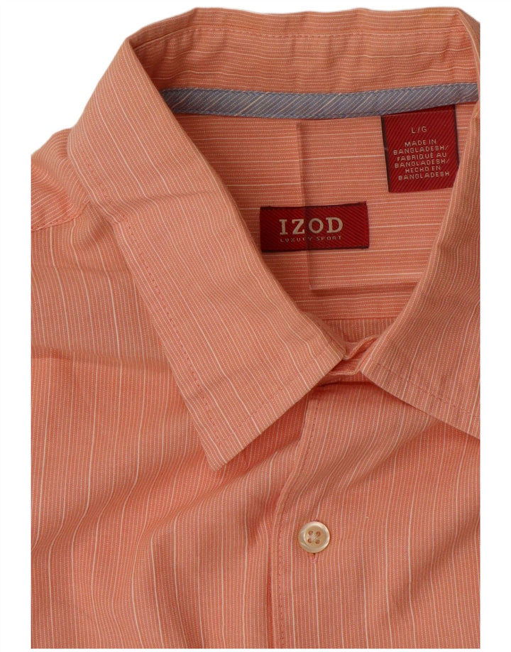 IZOD Kortærmet herreskjorte Stor orange stribet bomuld