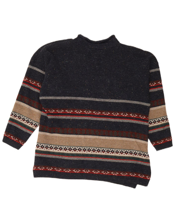 Vintage Herre Turtle Neck Jumper Sweater Medium Marineblå stribet akryl