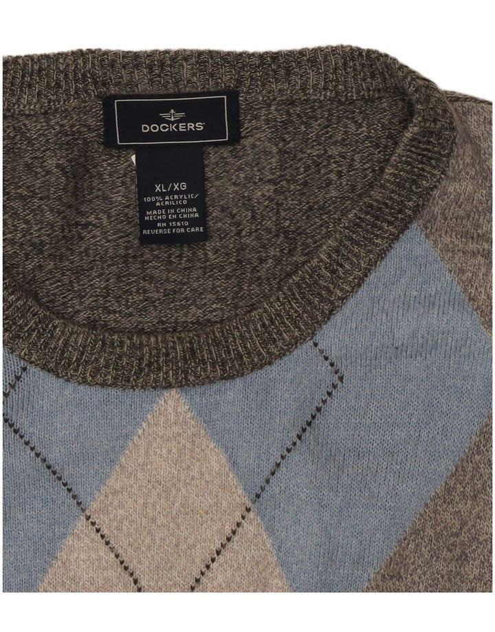 Dockers Herre Crew Neck Jumper Sweater XL Grå Argyle/Diamond Akryl