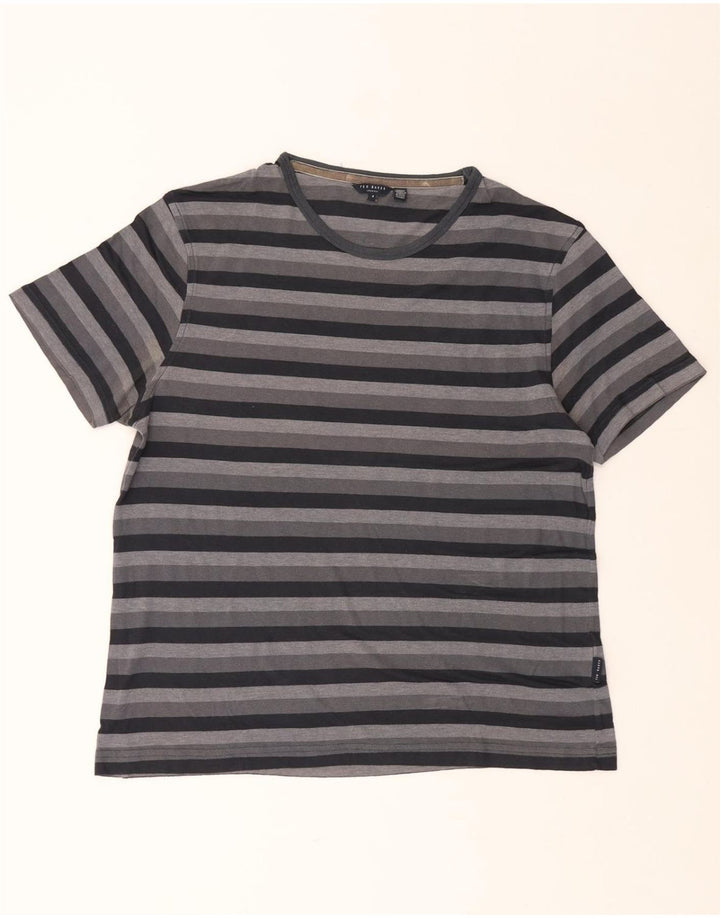 TED BAKER Mens T-Shirt Top Size 4 Large Grey Striped