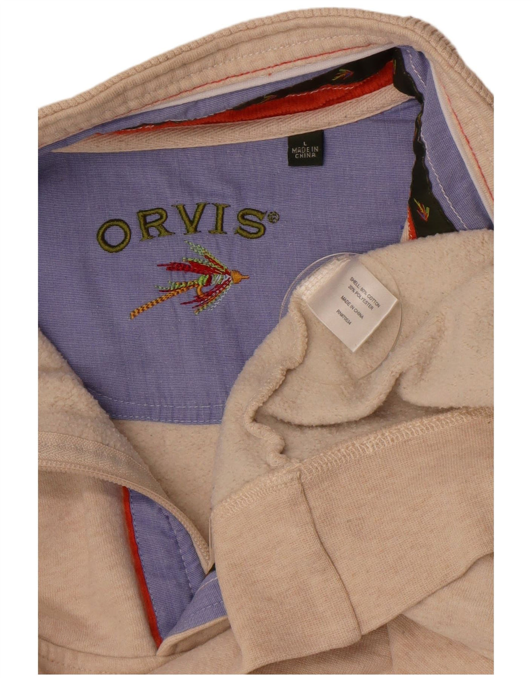 Orvis Sweatshirt med lynlås til mænd, stor beige flækket bomuld