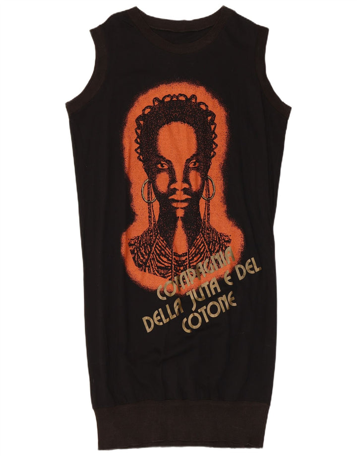 VINTAGE Kvinders ærmeløs grafisk boblekjole UK 14 Medium Black