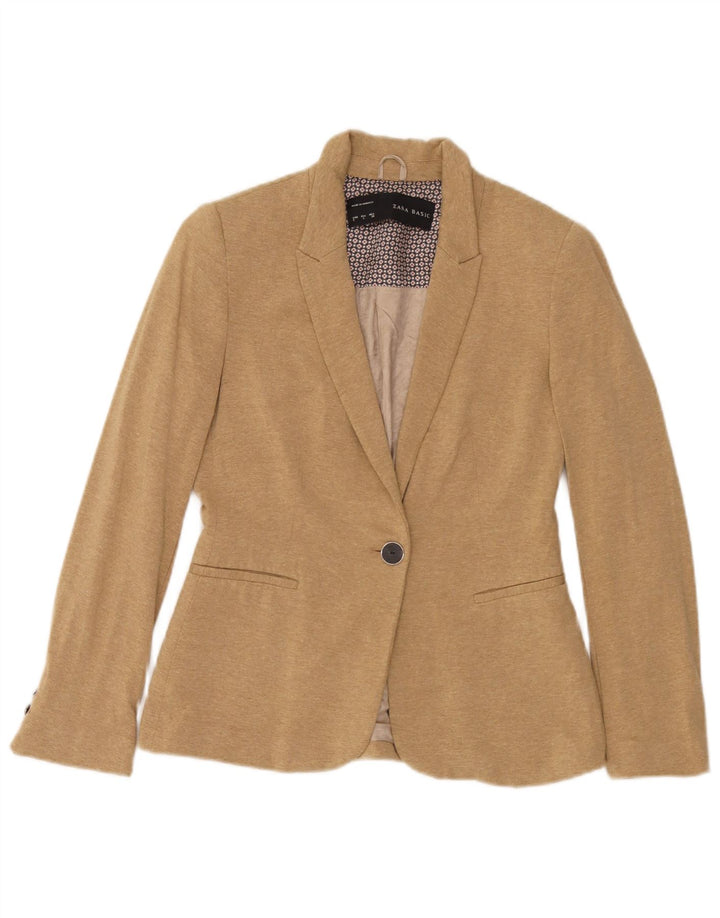 Zara Dame 1 Knap Blazer Jacket UK 10 Small Beige Viscose