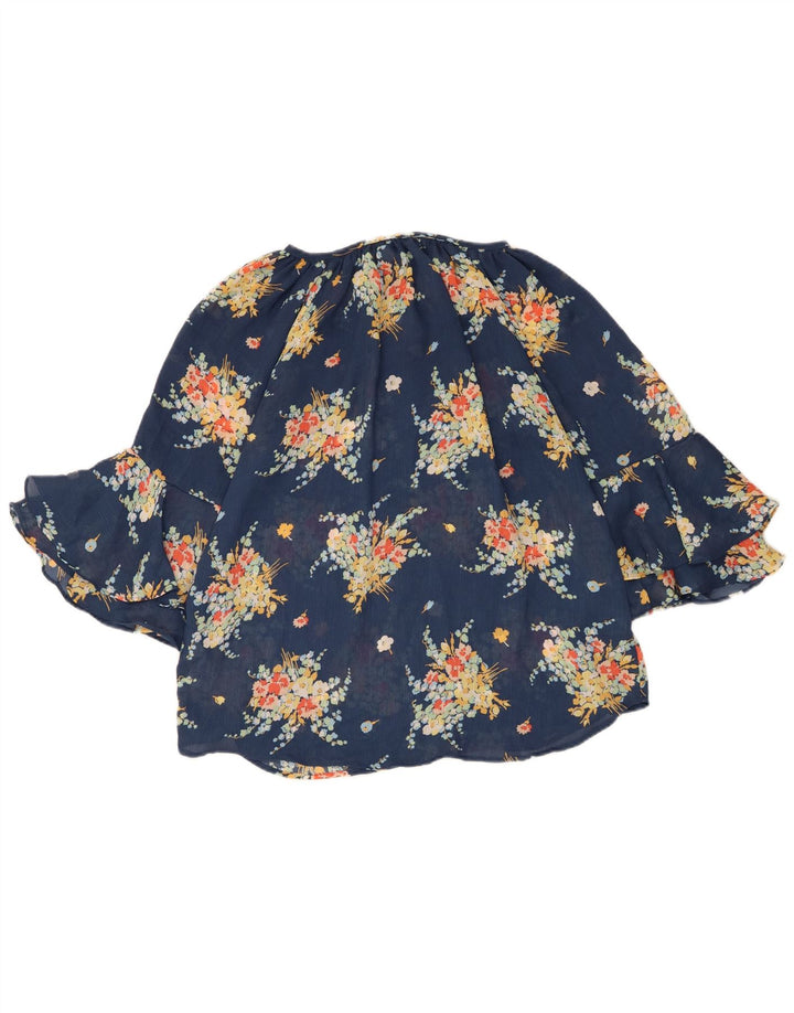 Chaps Dame 3/4 ærmet bluse Top UK 12 Medium Blue Floral Polyester
