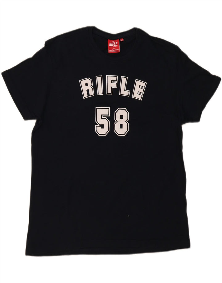 RIFLE Mens Graphic T-Shirt Top 2XL Navy Blue Cotton