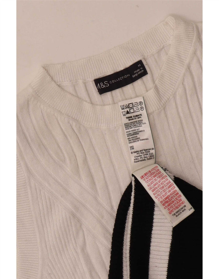 Marks & Spencer Damevest Top UK 12 Medium White Striped Viscose