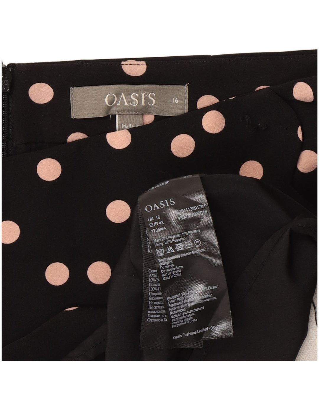 Oasis Dame Mini Nederdel UK 16 Large W34 Black Polka Dot Polyester