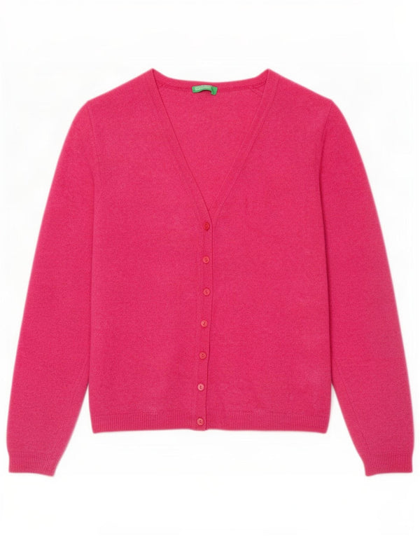 Benetton Womens Crop Cardigan Sweater UK 12 Medium Pink Uld