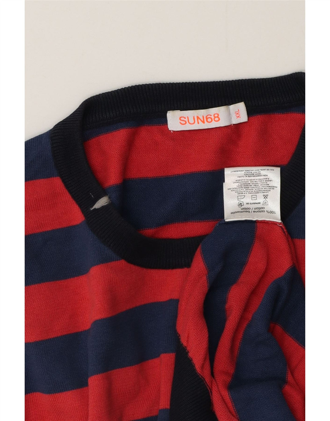 Sun68 Herre rund hals sweater 2XL rød stribet bomuld