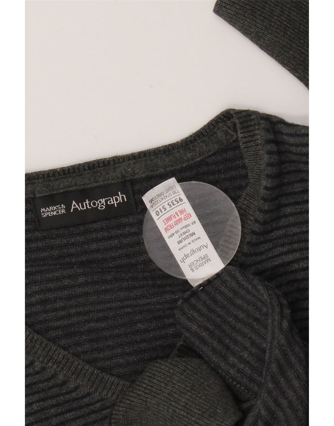 MARKS & SPENCER Herre Autograph V-hals sweater Medium Grå nålestribe