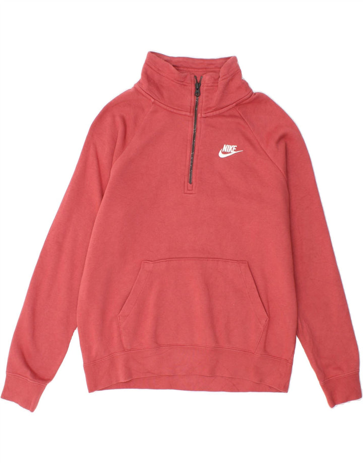 NIKE Womens Oversized Zip Neck Sweatshirt Jumper UK 10 Small Pink Cotton Vintage Nike and Second-Hand Nike from Messina Hembry 