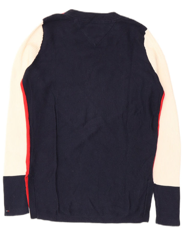 Tommy Hilfiger Dame Boat Neck Jumper Sweater UK 10 Small Red Colourblock