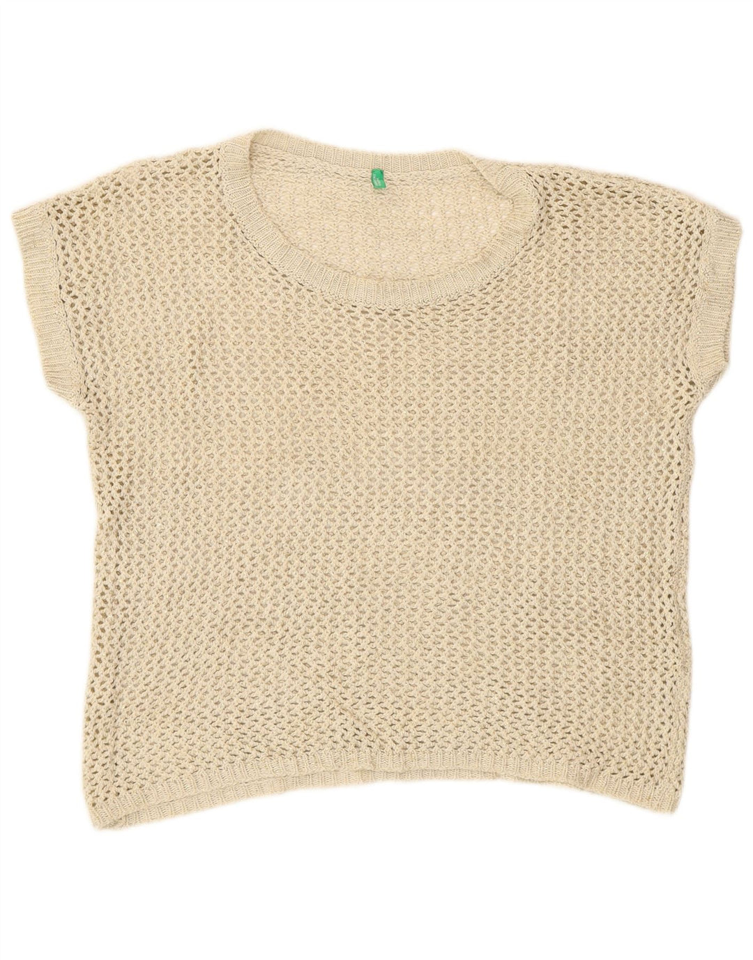 Benetton Hæklet Vest Tank Top UK 14 Medium Beige