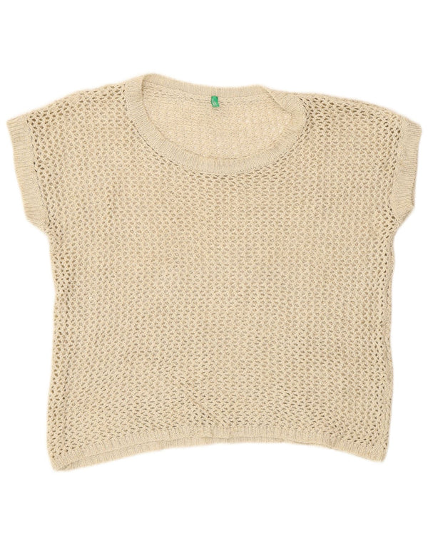 Benetton Hæklet Vest Tank Top UK 14 Medium Beige