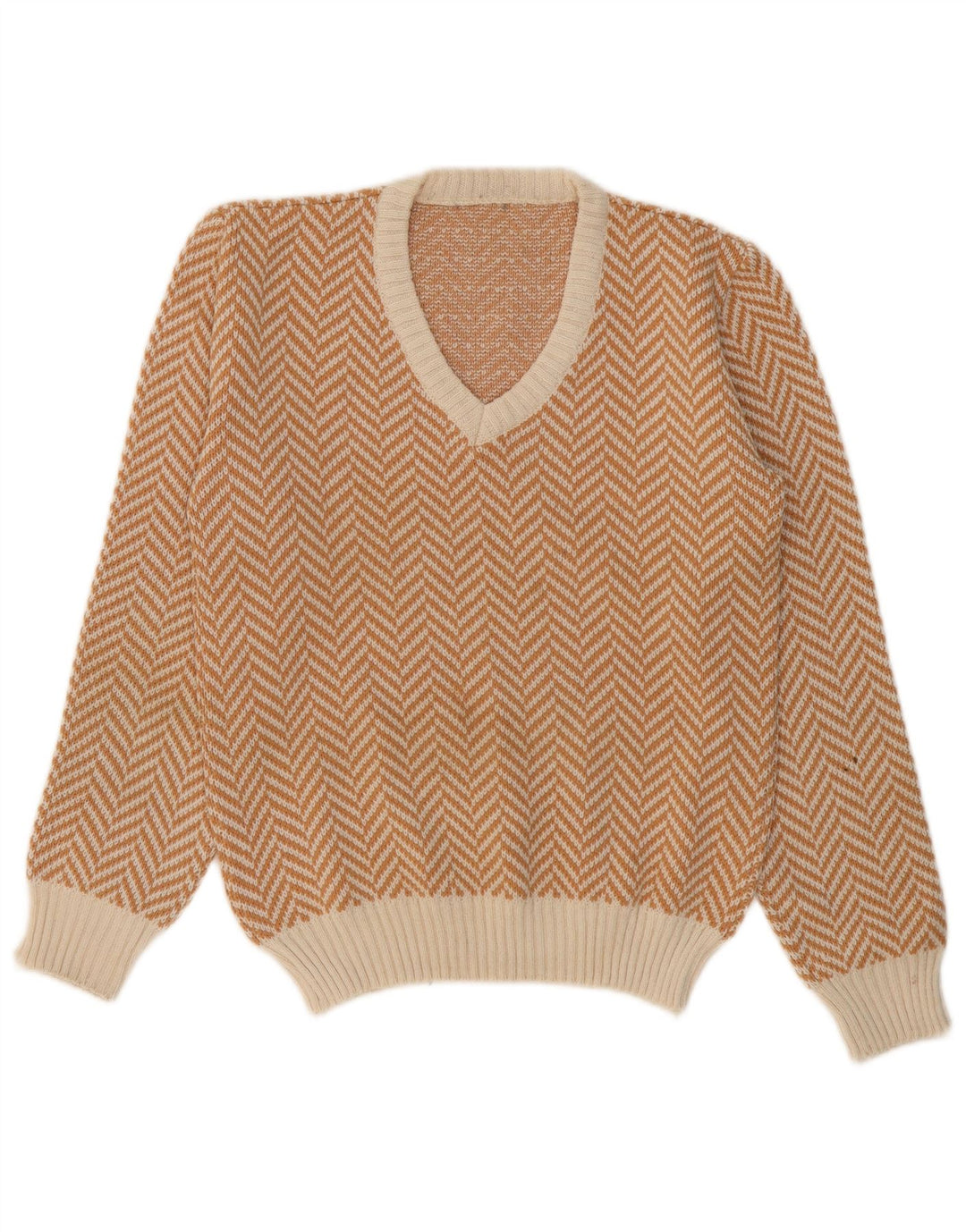 VINTAGE Herre V-hals sweater lille beige sildeben