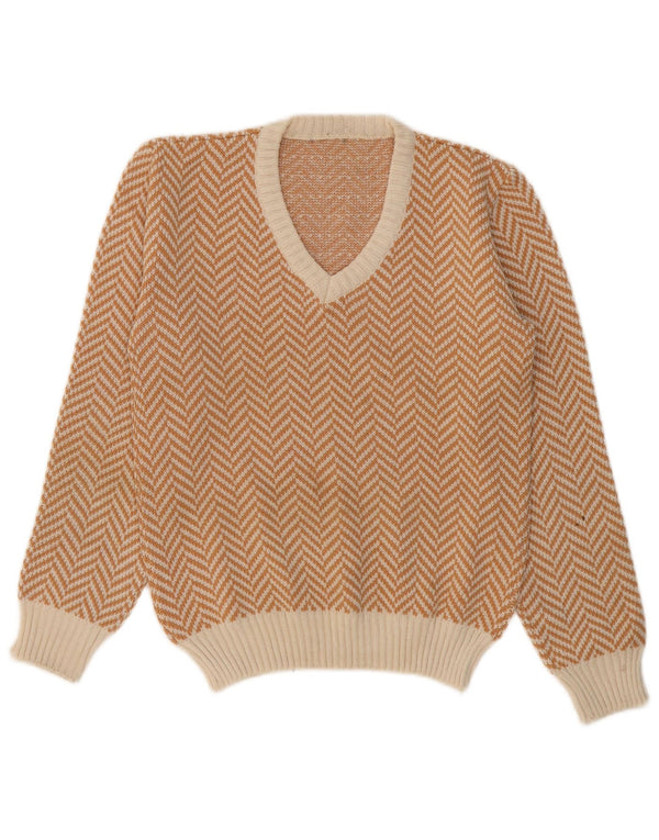 VINTAGE Herre V-hals sweater lille beige sildeben