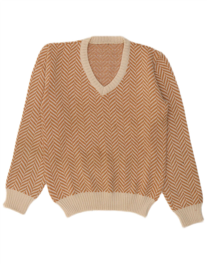 VINTAGE Herre V-hals sweater lille beige sildeben