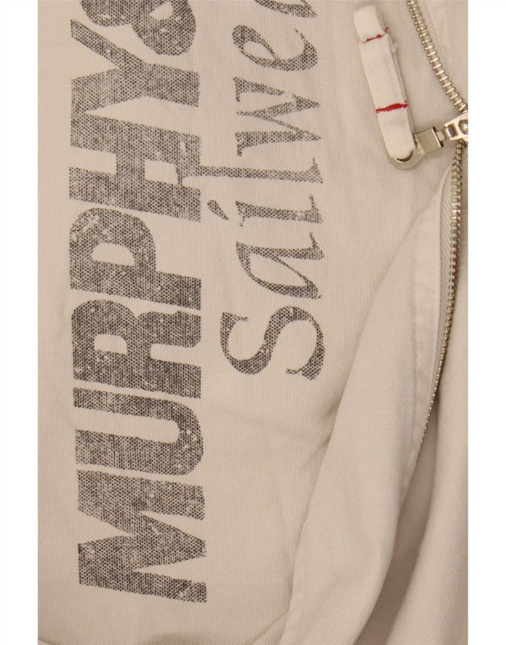 Murphy & Nye Herre Grafisk Bomber Jacket UK 40 Stor Beige Bomuld