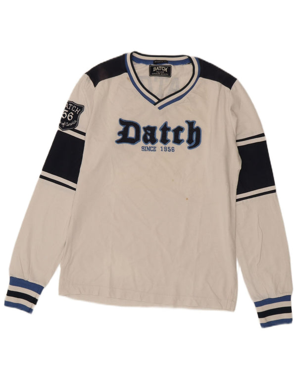 Datch Herre Muscle Graphic Top Langærmet UK 12 Medium White Colourblock