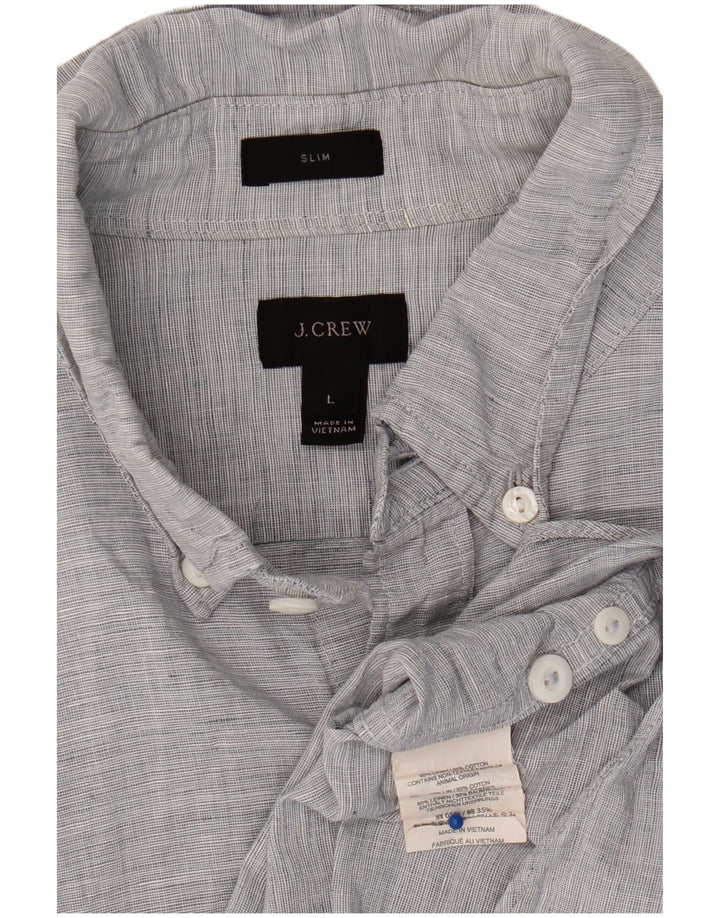 J. CREW Slim Fit skjorte til mænd, stor blå nålestribet linned
