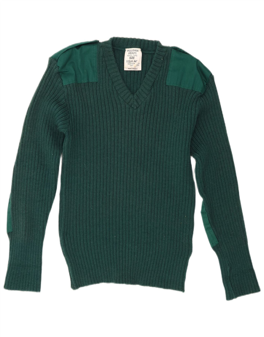 Vintage Herre Militær V-hals sweater Medium Grøn Ny Uld