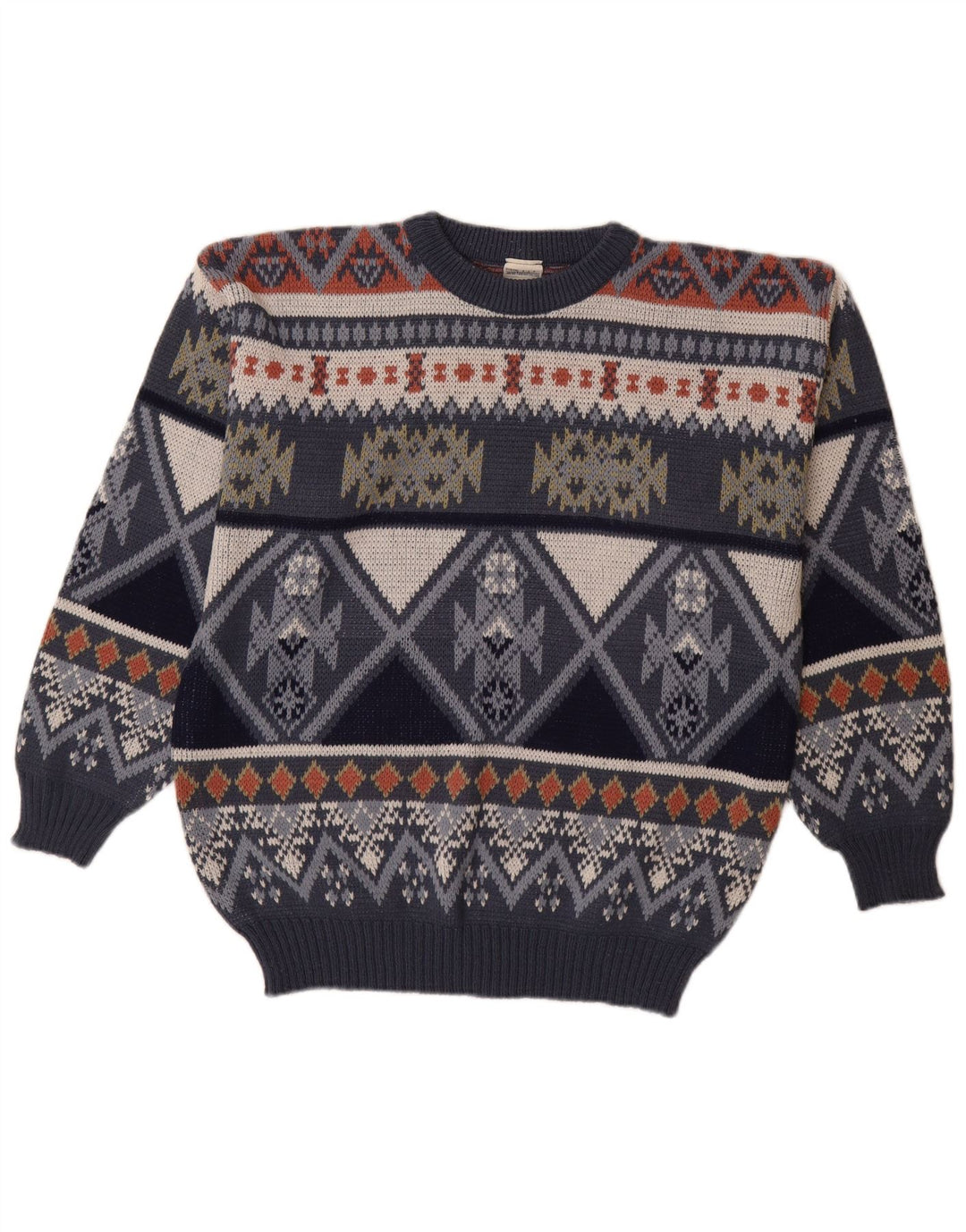 VINTAGE Herre sweater med rund hals IT 48/50 Medium Navy Blue Fair Isle