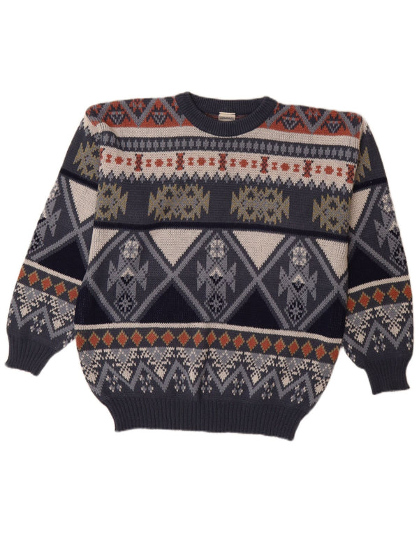 VINTAGE Herre sweater med rund hals IT 48/50 Medium Navy Blue Fair Isle