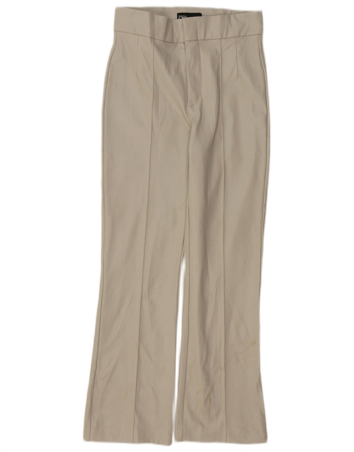 ZARA Dame imiteret læder Bootcut Bukser Small W26 L26 Beige Polyamid