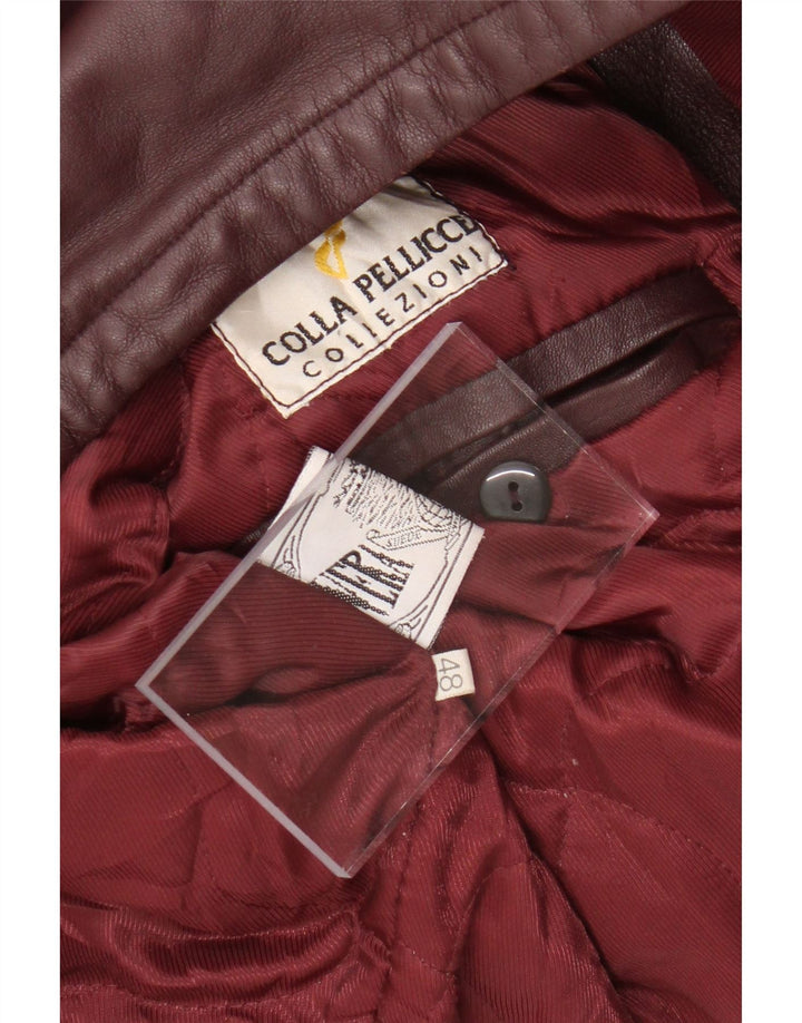 VINTAGE Dame Hætte Læderjakke IT 48 XL Burgundy Læder