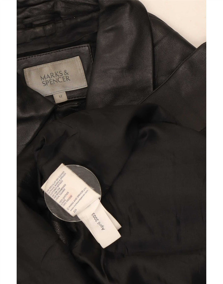 Marks & Spencer Dame Læderjakke UK 12 Medium Sort Læder