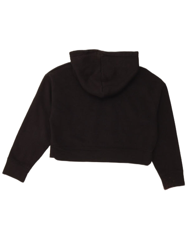 Zara Dame Crop Hoodie Jumper UK 12 Medium Sort Bomuld